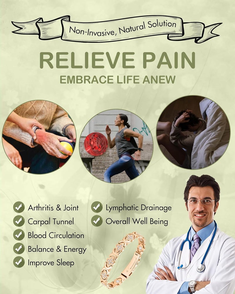 Feraco Pure Copper Bracelets for Women, Ultra Strength Magnetic Therapy Bracelet for Pain Relief with Neodymium Magnets & Sparkling Cubic Zirconia, Adjustable, Infinite Clover Jewelry - Image 5